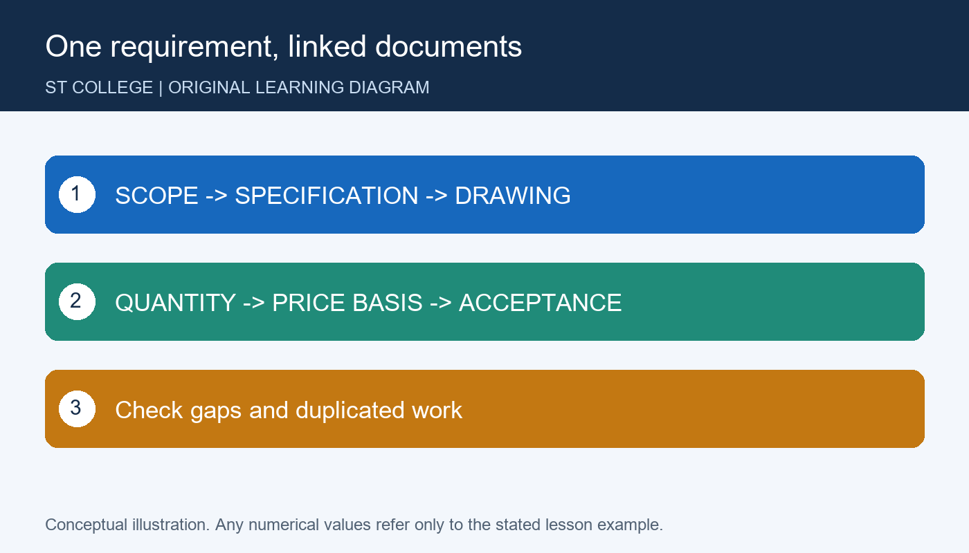 رسم تعليمي أصلي خاص بالموقع — One requirement, linked documents
