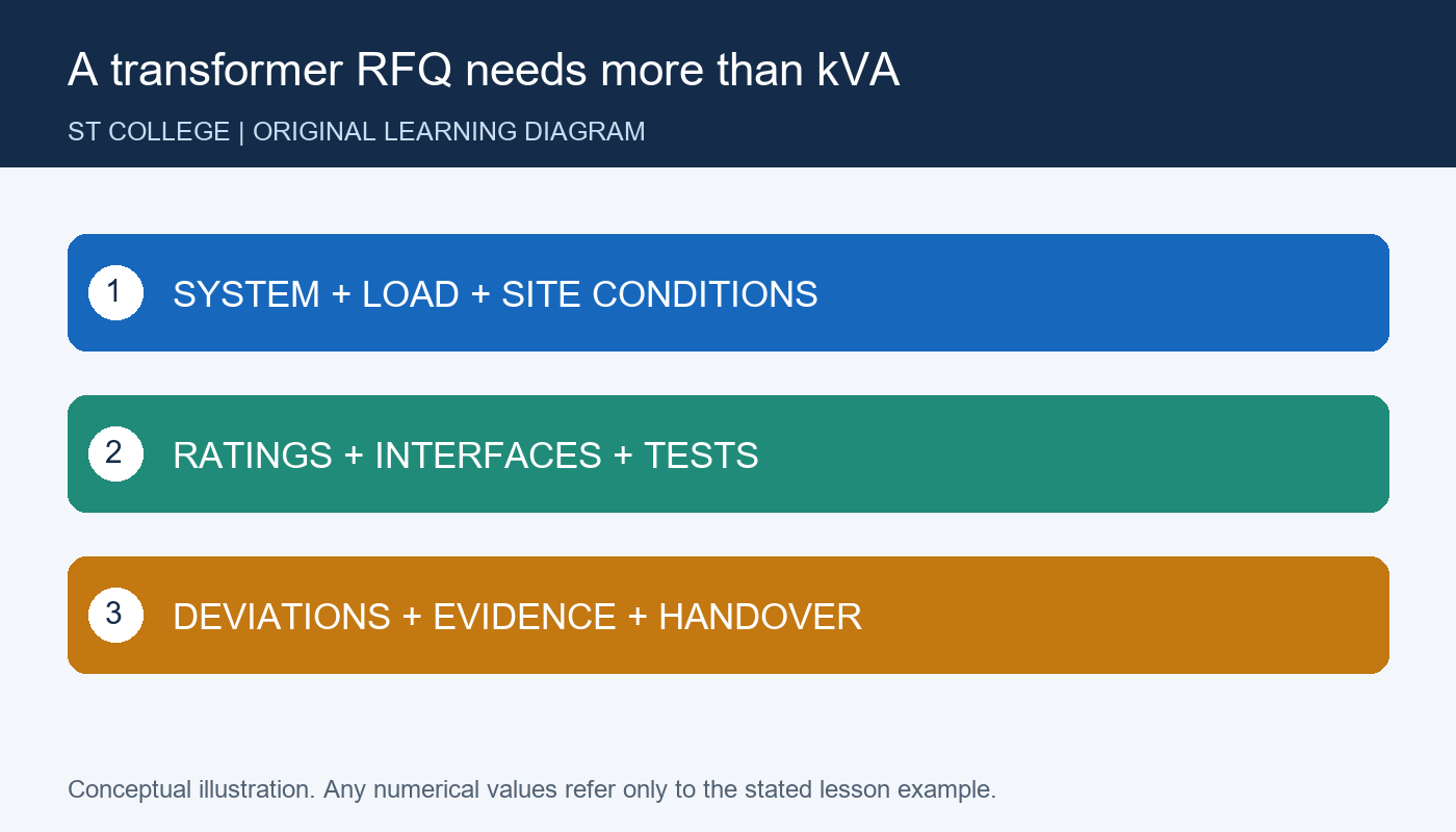 رسم تعليمي أصلي خاص بالموقع — A transformer RFQ needs more than kVA